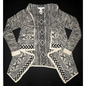 Xhilaration girl black cream Waterfall Long sleeve cardigan sweater jacket XL 14